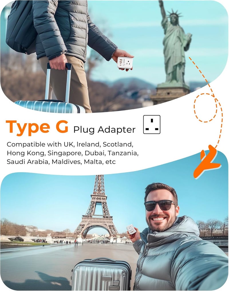 Lencent Foldable US to UK Ireland Travel Plug Adapter, PD 20W Type G Power Adaptor with 4 Outlet, USB C Fast Charger Adapter, USA to Dubai Scotland British London England Hong Kong Irish Qatar - Image 2